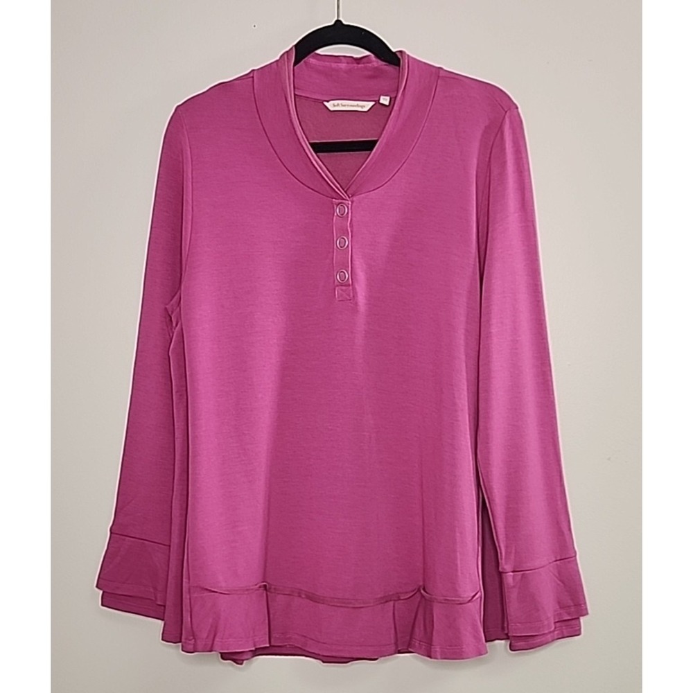 Soft Surroundings Womens XL Purple Henley Oversized Minimal Comfort Minimal Cozy - Picture 2 of 9